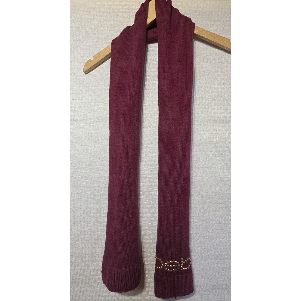 Bebe Knit Logo Scarf Magenta Purple Gold Studded Y2K Winter Scarf